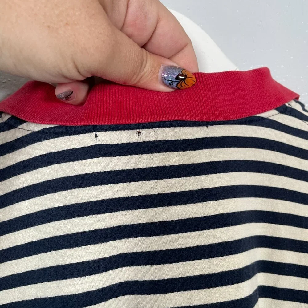 Ralph Lauren Men L Blue White Red Stripe Polo Shirt Short Sleeve Preppy Golf